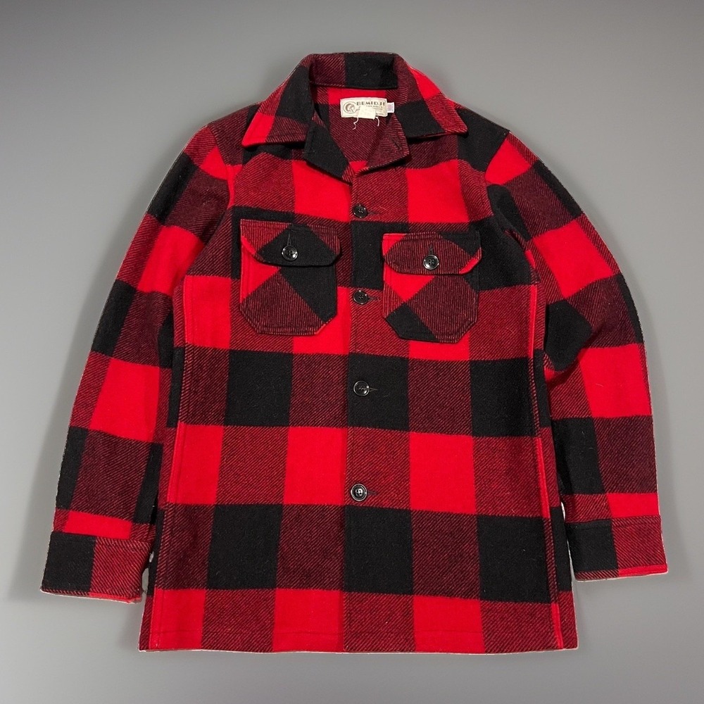 Vintage Bemidji Woolen Mills Mens Red Black Buffalo Check Shacket Jacket S Tall